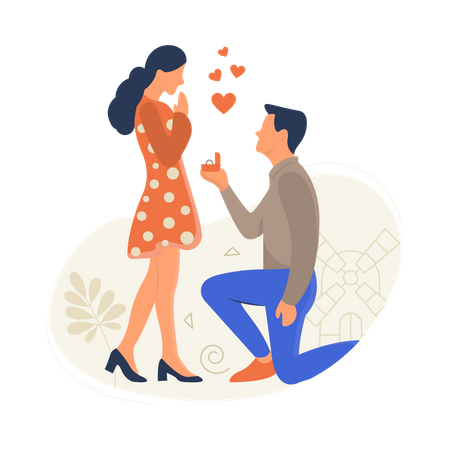 Man proposing girl on valentines day  Illustration