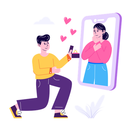 Man proposing girl online  Illustration