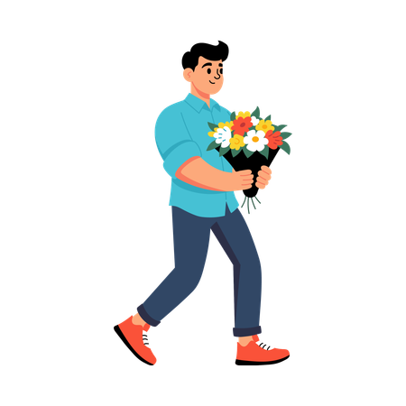 Man proposing girl while Holding Flowers  Illustration