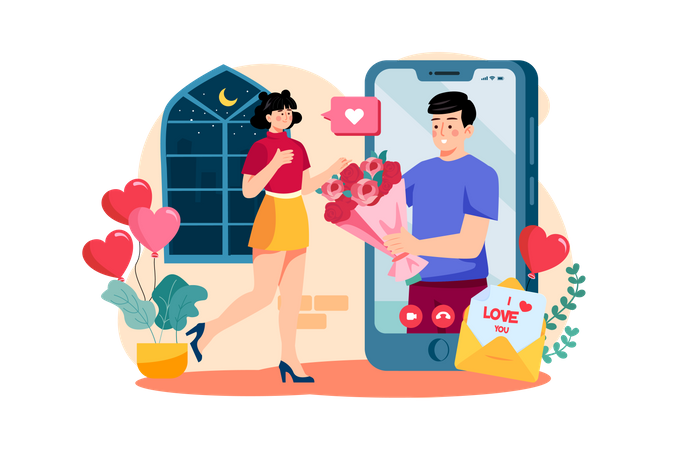 Man proposing online through smartphone  Illustration