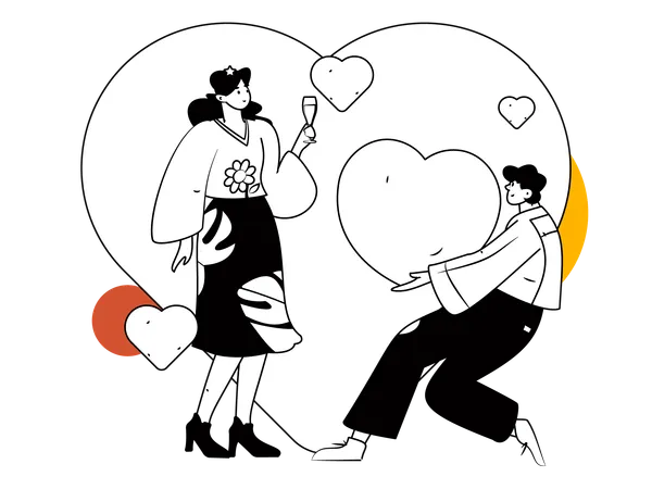 Man proposing to woman on valentine day  Illustration
