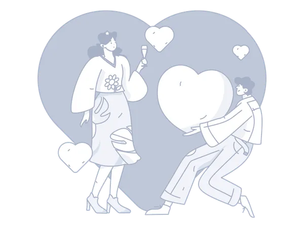 Man proposing to woman on valentine day  Illustration