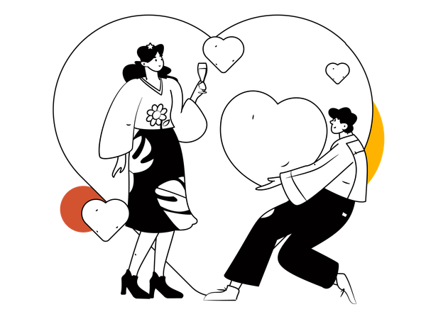 Man proposing to woman on valentine day  Illustration