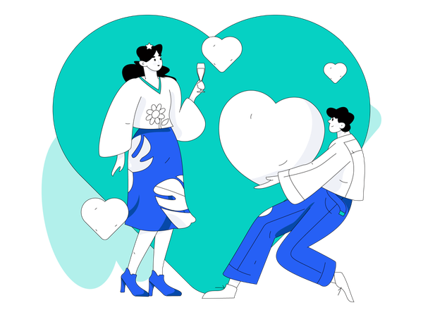 Man proposing to woman on valentine day  Illustration