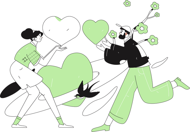 Man proposing woman on Valentines day  Illustration