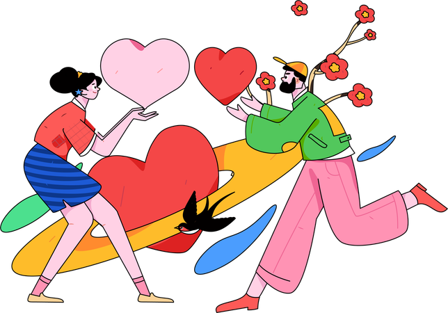 Man proposing woman on Valentines day  Illustration