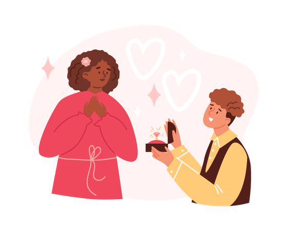 Man proposing woman while sitting on knee  Illustration