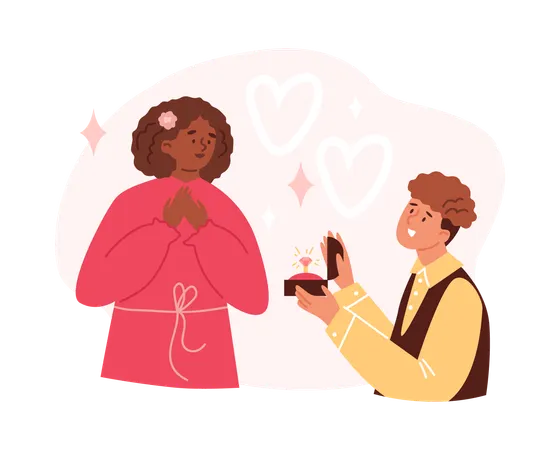 Man proposing woman while sitting on knee  Illustration