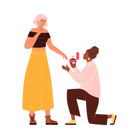 Man proposing woman while sitting on knee  Illustration