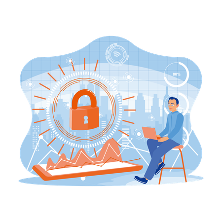 Man Protect Business And Financial Data With Virtual Network Connections  Illustration