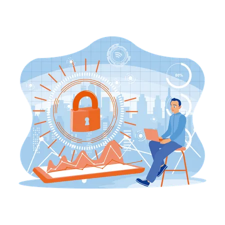 Man Protect Business And Financial Data With Virtual Network Connections  Illustration