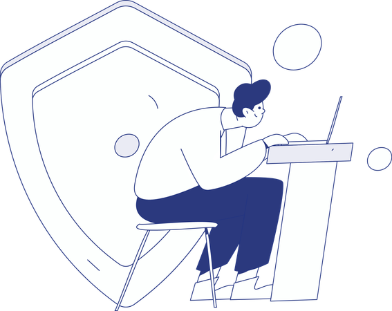 Man Protect h laptop using umbrella  Illustration