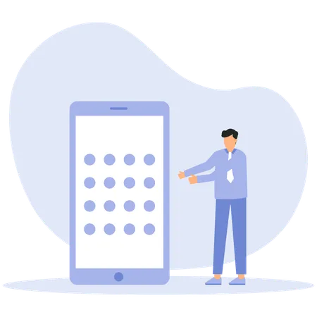 Man protect information on smartphones with passwords and codes  Illustration