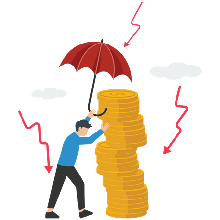 Man protect money using umbrella  Illustration