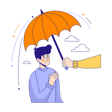 Man protected by an umbrella from problems Illustration