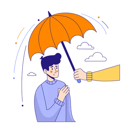 Man protected by an umbrella from problems Illustration