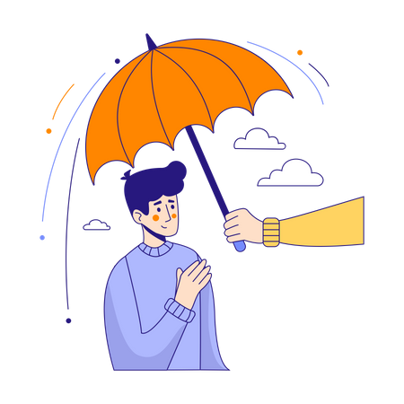 Man protected by an umbrella from problems  Illustration