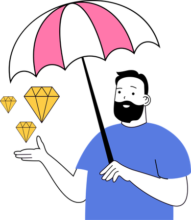 Man protecting his diamonds  Illustration