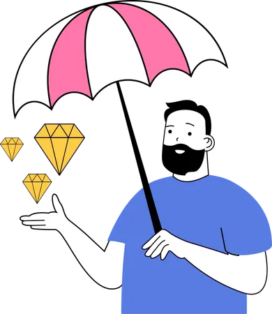 Man protecting his diamonds  Illustration