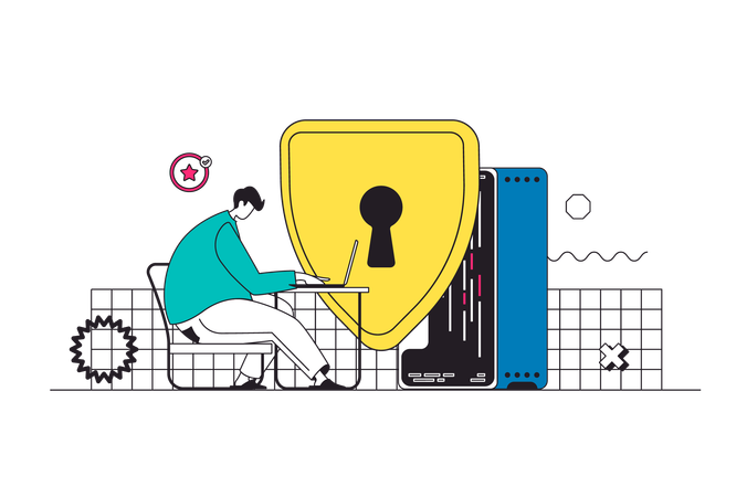 Man protecting personal data on internet using password  Illustration