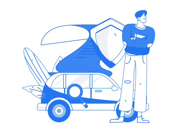 Man protects his car against accidents  Illustration