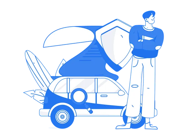 Man protects his car against accidents  Illustration