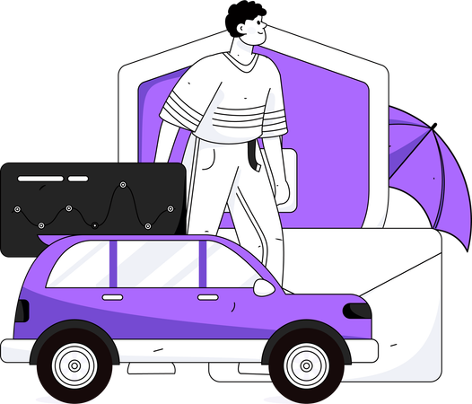 Man protects his car against accidents  Illustration