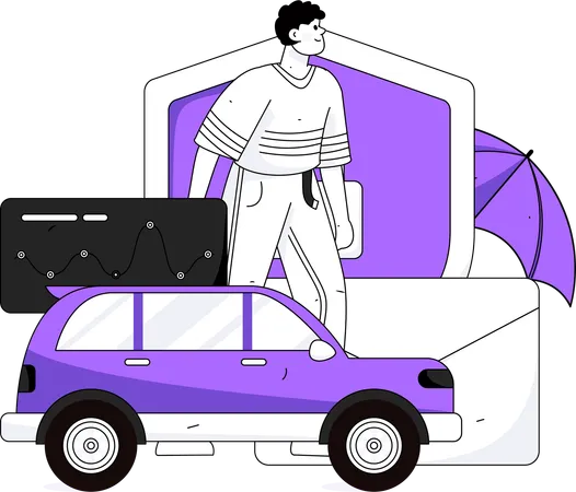 Man protects his car against accidents  Illustration