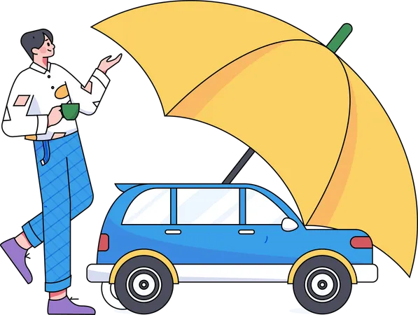 Man protects his car against accidents  Illustration