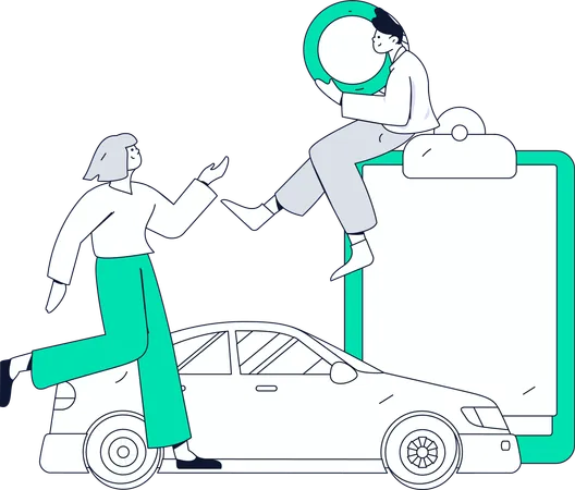 Man protects his car against accidents  Illustration