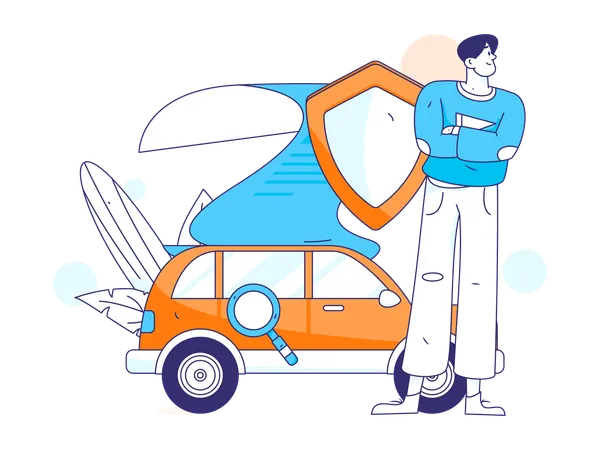 Man protects his car against accidents  Illustration