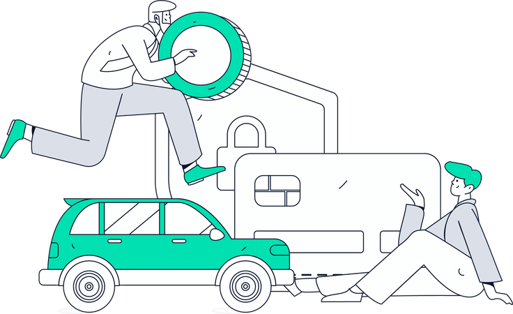 Man protects his car against accidents  Illustration