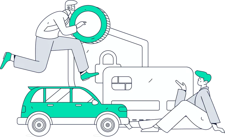 Man protects his car against accidents  Illustration