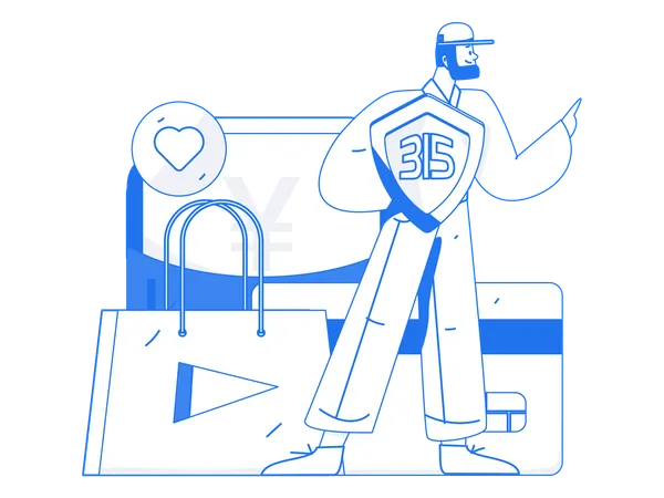 Man protects his shopping rights  Illustration