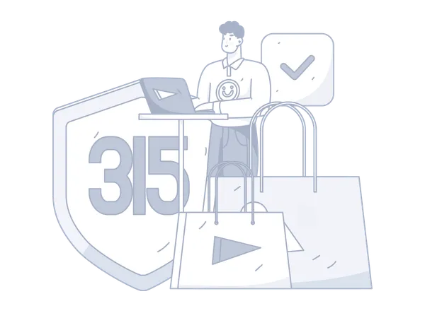 Man protects his shopping through 315 security  Illustration