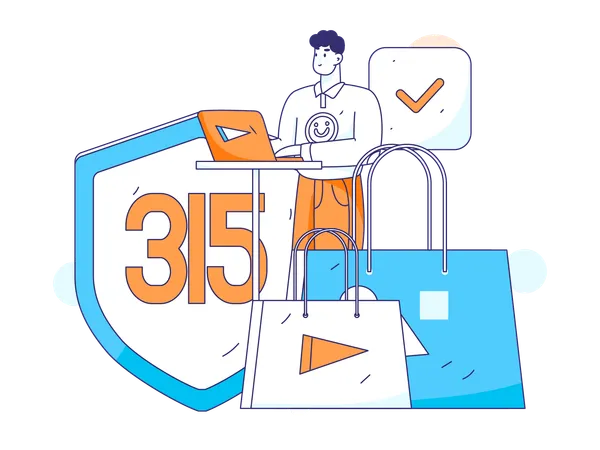 Man protects his shopping through 315 security  Illustration