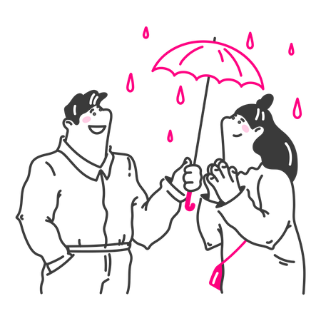 Man protects woman from the rain  Illustration