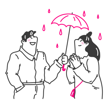 Man protects woman from the rain  Illustration