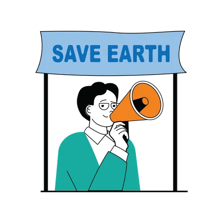 Man protesting about save earth  Illustration