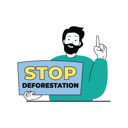 Man protesting about stop deforestation  イラスト