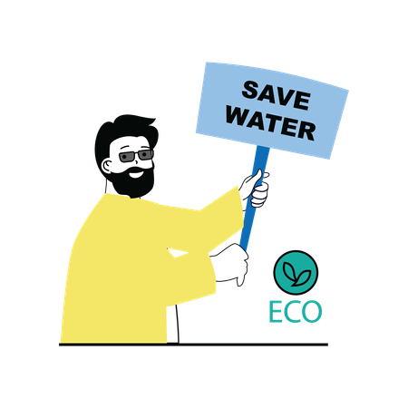 Man protesting to save water  Illustration