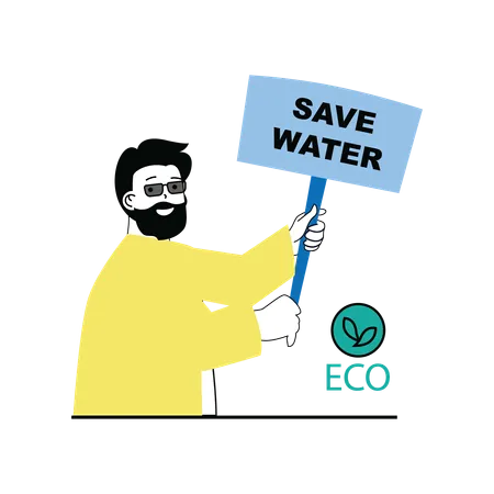 Man protesting to save water  Illustration