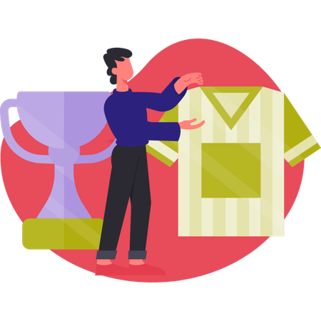 Man proudly displaying green t-shirt  Illustration