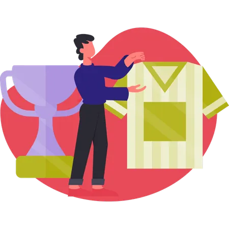 Man proudly displaying green t-shirt  Illustration