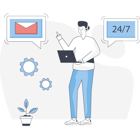 Man Provide Email service by 24 hours  Illustration