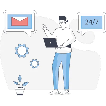 Man Provide Email service by 24 hours  Illustration