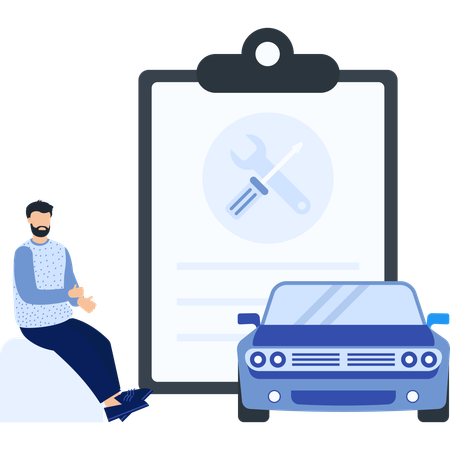 車の修理サービスを提供する男性  イラスト