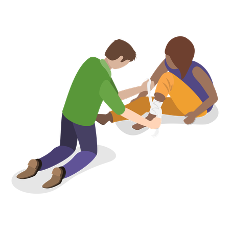 Man providing first aid to woman  Illustration