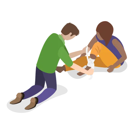 Man providing first aid to woman  Illustration