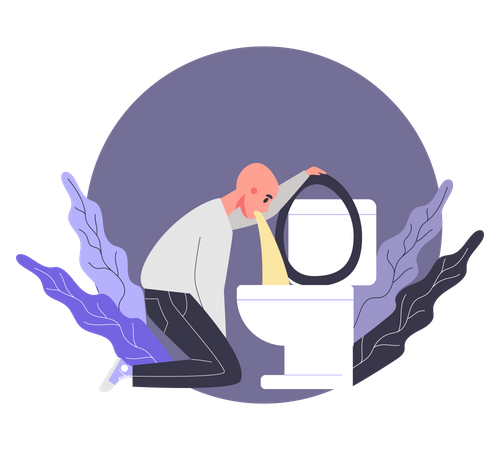 Man puking due to chemotherapy Illustration